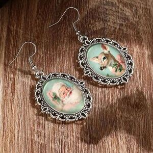 Vintage Silver Santa and Deer Earrings
